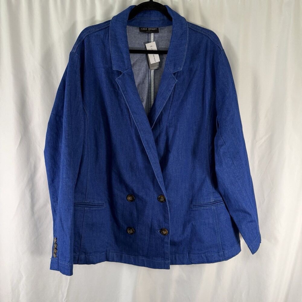 New Lane Bryant Denim Jacket Women's 24 Blue 2 Button Front Cotton Blend Pockets